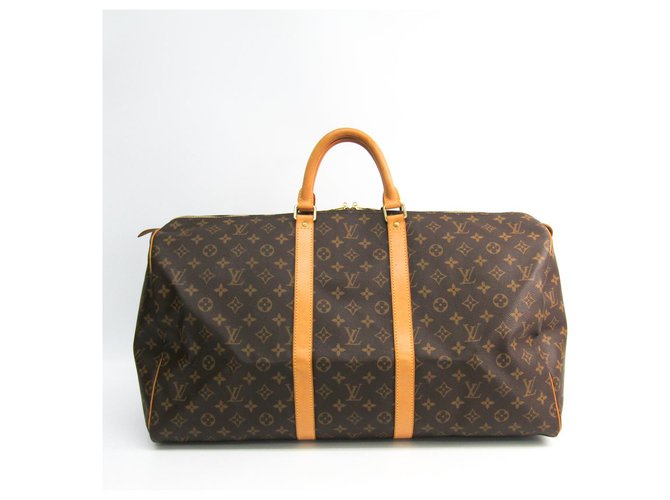 Louis Vuitton Brown Monogram Keepall 55 Leather Cloth  ref.141609