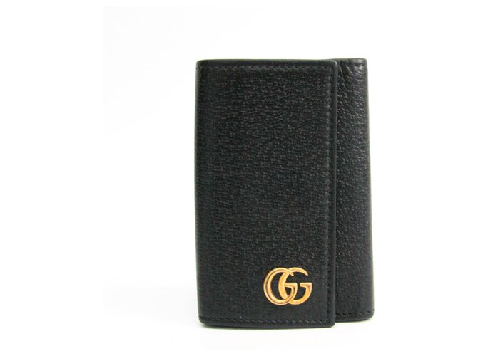 Gucci Black GG Marmont Key Case Negro Dorado Cuero Metal  ref.141619