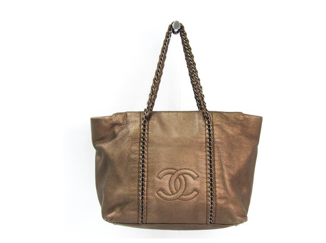 Chanel Brown Chain Tote Bronze Leather  ref.141620