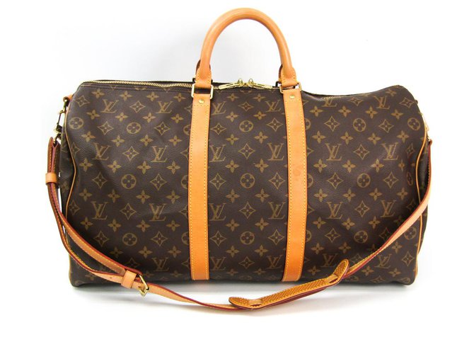 Louis Vuitton Brown Keepall Bandouliere 50 Leather Cloth  ref.141626