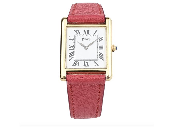 Piaget Classic Tank in yellow gold Pink Golden Coral Leather  ref.141723