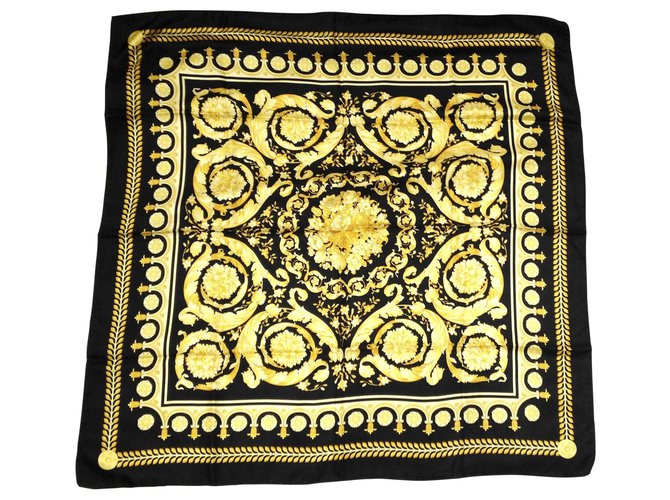 Gianni Versace Silk scarves Black Golden Yellow  ref.141732