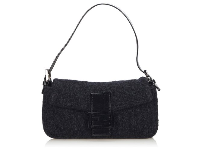 Fendi Gray Knitted Baguette Grey Leather Wool Cloth  ref.141770