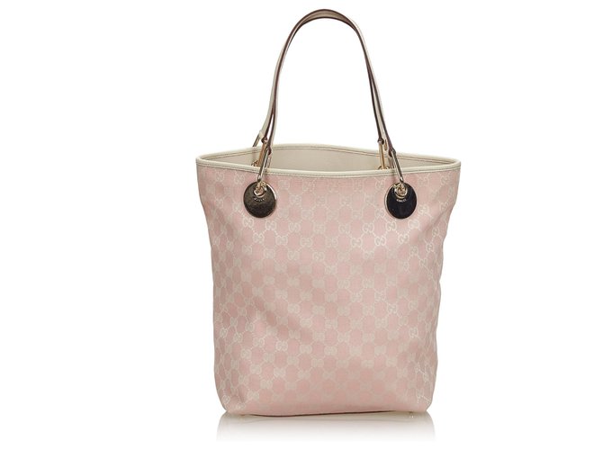Gucci Pink GG Canvas Eclipse Tote Bag White Leather Cloth Cloth  ref.141784