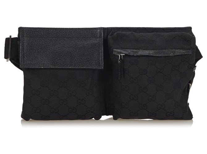 Gucci Black GG Canvas Belt Bag Negro Cuero Lienzo Paño  ref.141797