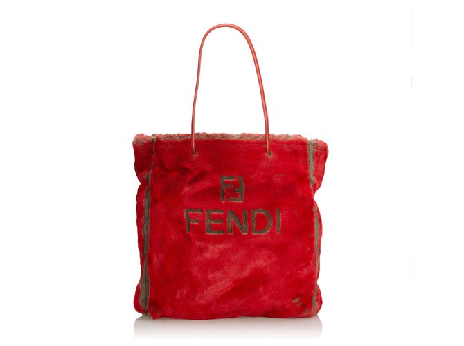 Fendi rote Kunstpelz-Tasche Leder  ref.141805