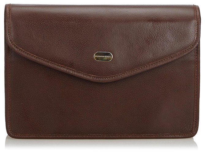 Burberry Brown Leather Clutch Bag Dark brown  ref.141806