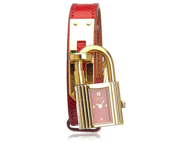 Hermès Hermes Red Kelly Uhr Rot Golden Leder Metall  ref.141812