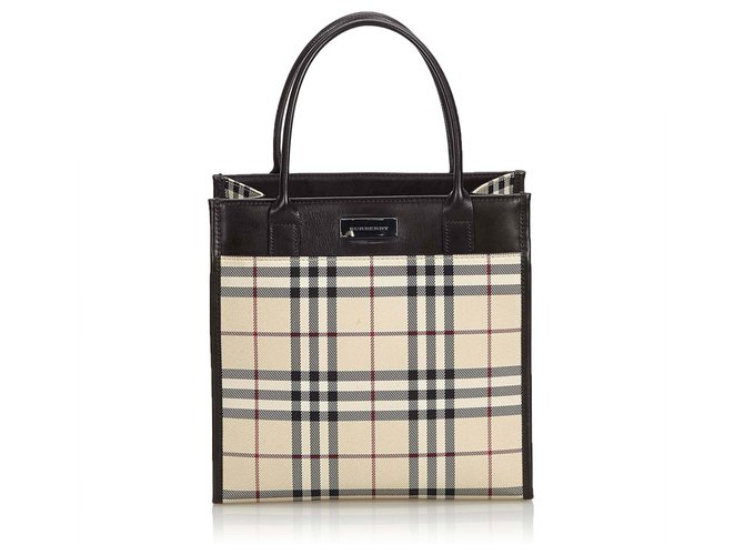 Burberry Brown House Check Jacquard Tote Bag Multiple colors Beige Leather Cloth  ref.141822
