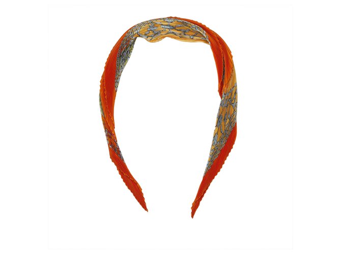 Hermès Foulard Hermes Orange Le Fleuve Sacre en soie Tissu Multicolore  ref.141840