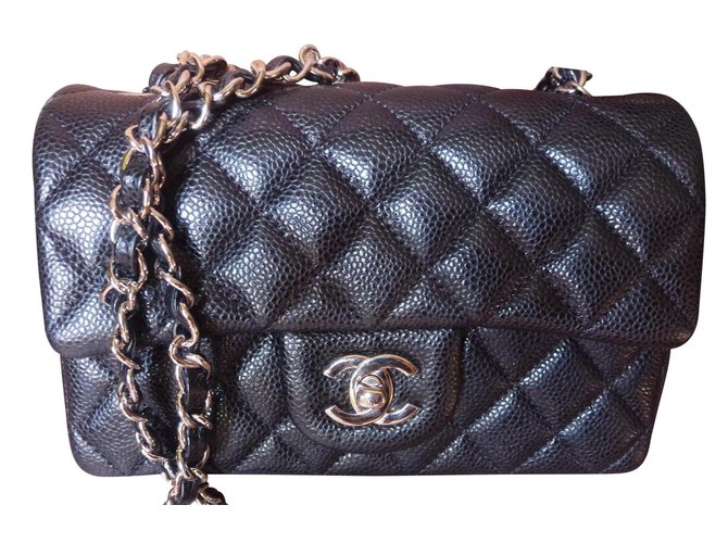 Chanel Classic Mini Timeless bag in calf leather caviar Black  ref.141866