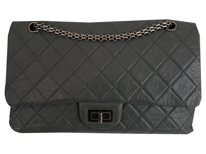 Chanel Reedición 2.55 Gris Cuero  ref.141915