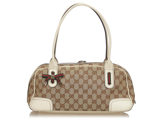 Gucci Brown GG Canvas Web Princy Shoulder Bag White Beige Leather Cloth Cloth  ref.141945