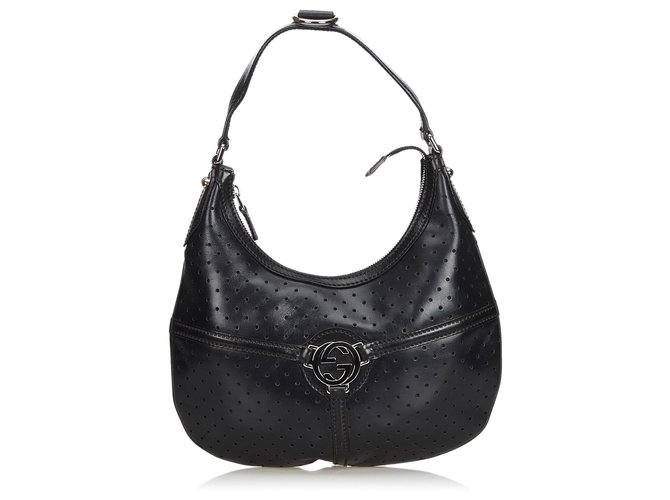 Gucci Black Perforated Leather Reins Hobo  ref.141968