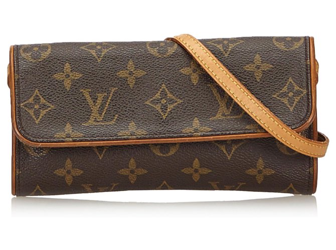 Louis Vuitton Pochette monogram marron double PM Cuir Toile  ref.141989