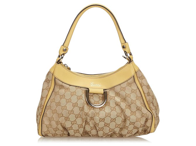 Gucci Brown GG Canvas Abbey D-Ring Shoulder Bag Beige Leather Cloth Cloth  ref.141991