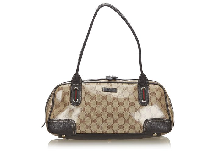 Gucci Brown GG Crystal Web Princy Shoulder Bag Beige Dark brown Leather Plastic  ref.142003