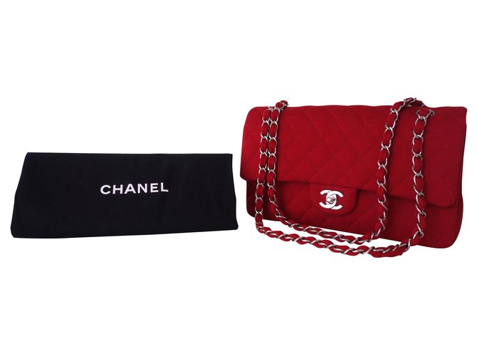 SAC CHANEL CLASSIQUE JERSEY ROUGE  ref.142060