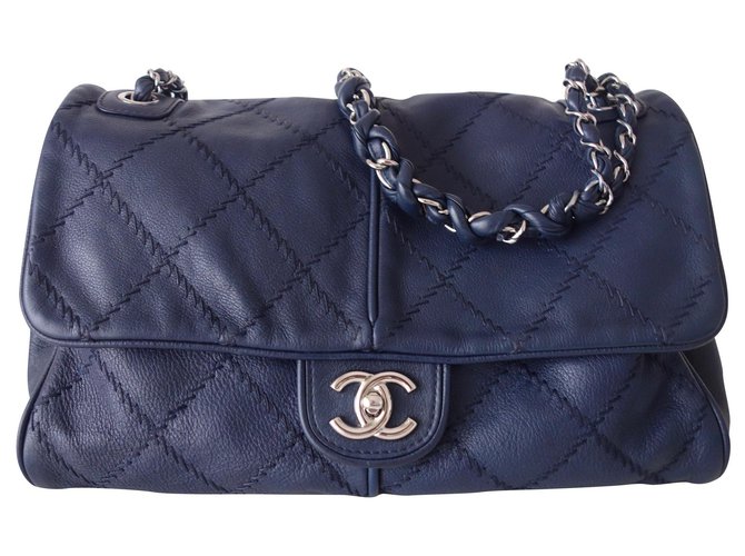 Timeless CLASSIC CHANEL BAG JUMBO Navy blue Leather  ref.142071
