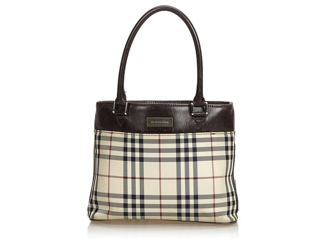 Burberry Brown House Check Coated Canvas Tote Bag Multiple colors Beige Leather Cloth Cloth  ref.142148