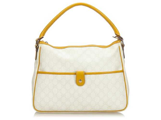 Gucci White GG Handbag Marrone Bianco Crudo Marrone chiaro Pelle Plastica  ref.142150