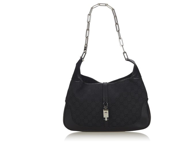 Gucci Black GG Canvas Chain Jackie Shoulder Bag Leather Cloth Cloth  ref.142159