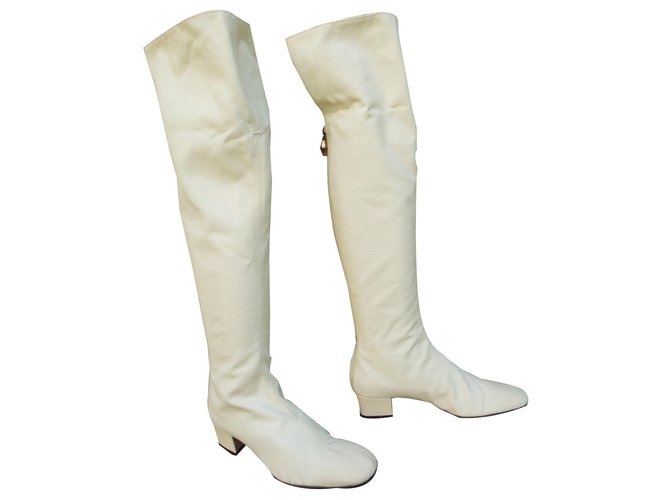 Gucci leather thigh boots and white canvas 38,5 Cloth  ref.142185