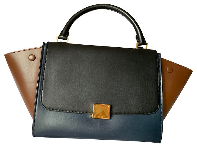 Borsa a mano Céline Trapeze in pelle nera marrone scuro blu navy Nero