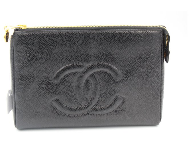 Chanel bolsa / embrague Negro Cuero  ref.142227