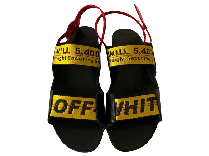 Off White Leather flat sandals Black  ref.142310