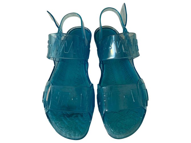 Off White Blu zip tie sandálias geléia Azul Borracha  ref.142320