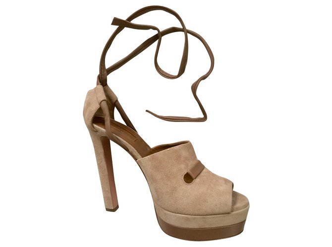 Aquazzura Suede and leather heels Taupe  ref.142332