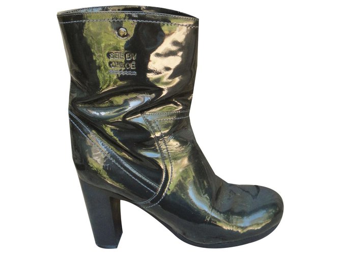 See by Chloé patent leather boots 38 Dark green  ref.142402