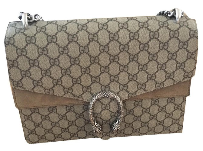 Gucci Dionysus Silvery Beige Taupe Leather Cloth Chain Deerskin  ref.142407