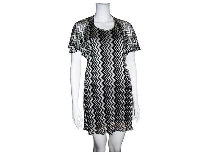 Anna Sui Vestido estampado Chevron (fr 38) Preto Prata Branco