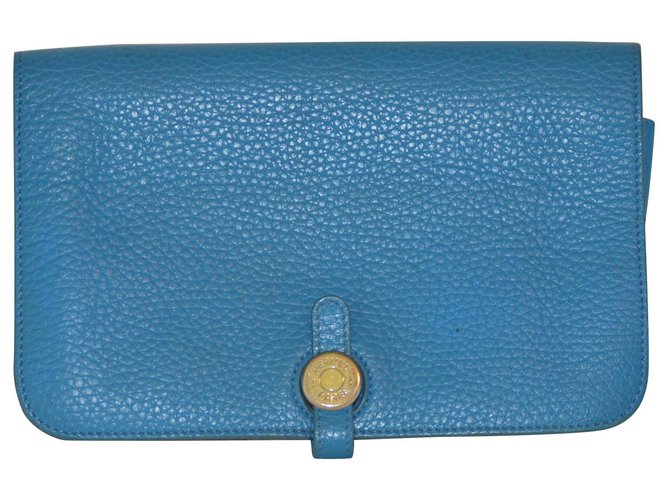 Hermès Dogon Brieftasche Blau Leder  ref.142497