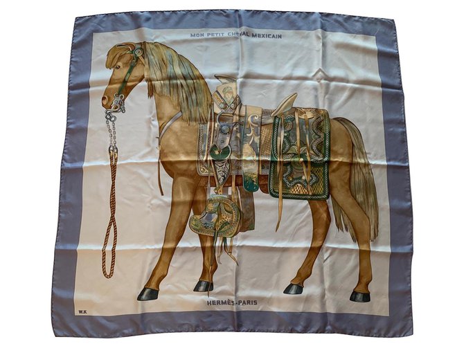 Hermès Mon petit cheval mexicain Soie Bleu  ref.142529