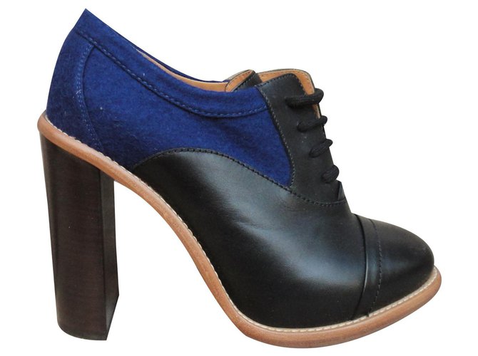 brogue with heels Chloé size 37 Mint condition Black Blue Leather  ref.142569