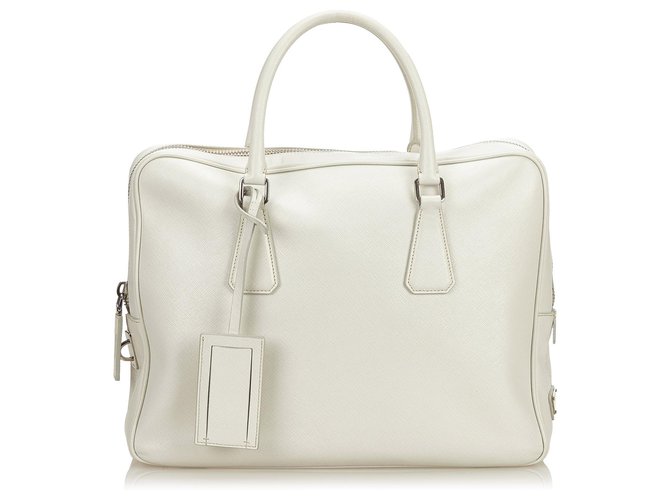 Prada White Saffiano Leather Business Bag  ref.142582