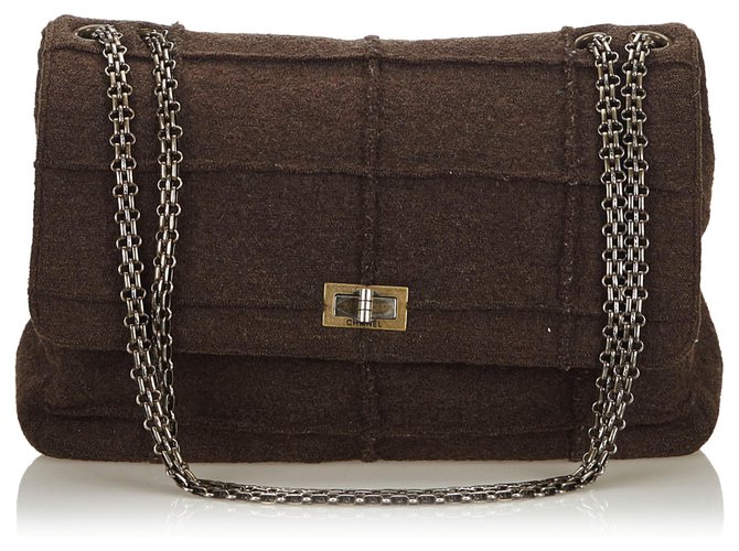 Chanel Gray Reedición 225 Bolso de lana con solapa Gris Metal Paño  ref.142636