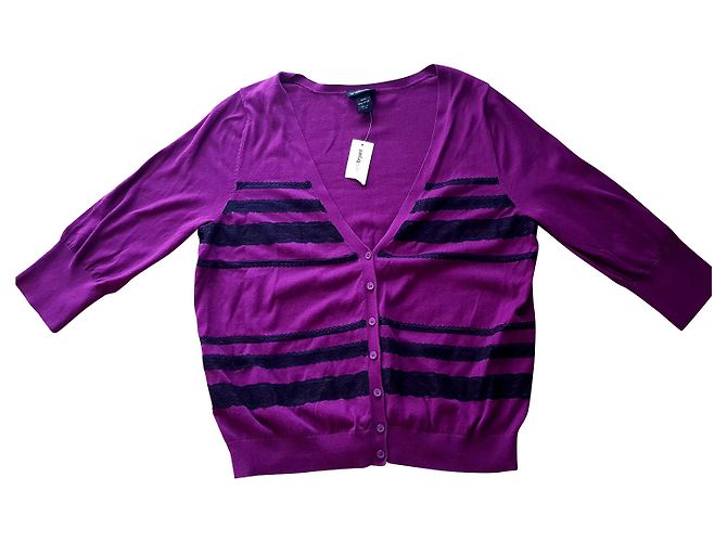 Autre Marque Strickjacke aus Baumwolle Schwarz Violett 3/4 Ärmel Lila