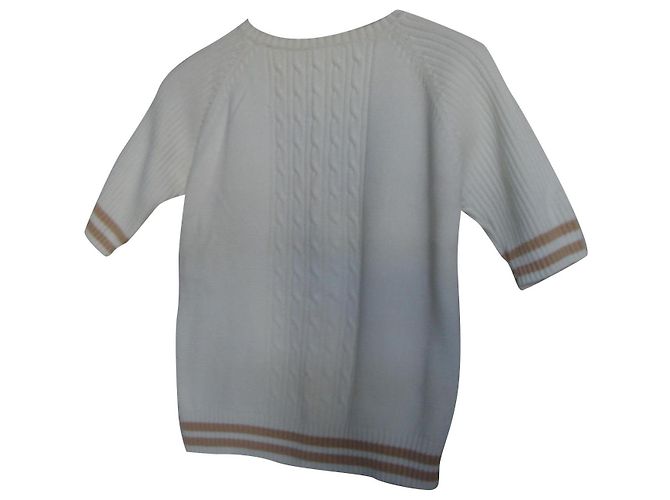 jersey de verano de algodón blanco de manga corta con rayas beige inconnue