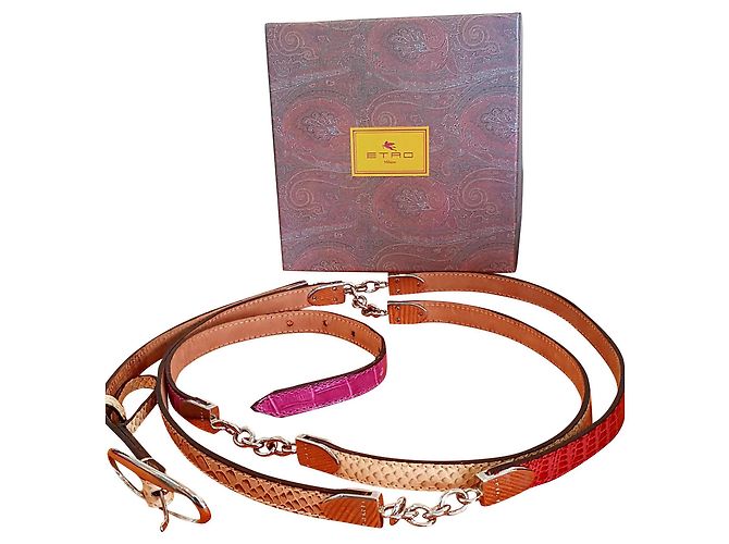 Cinto Etro Multicor de Couro Marrom Preto Vermelho