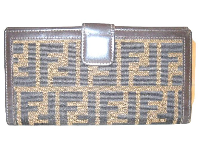FENDI wallet Zucca fabric and leather Brown Cloth  ref.142757