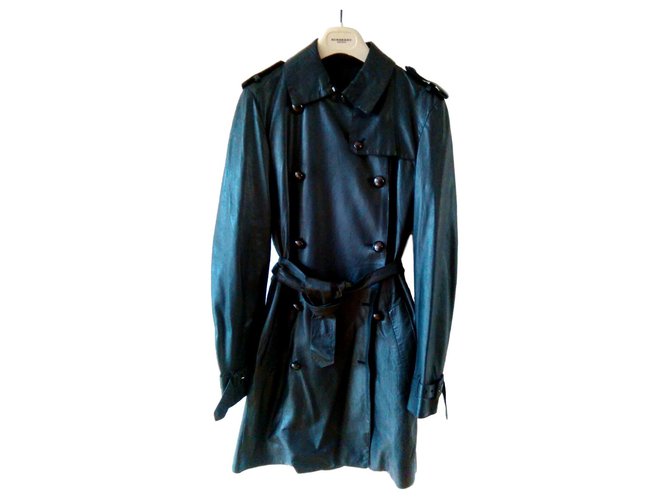 BURBERRY London Trench Coat Casaco de pele de carneiro preto Couro  ref.142762