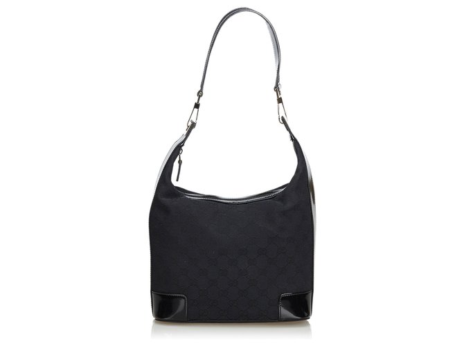 Gucci Black GG Jacquard Shoulder Bag Leather Patent leather Cloth  ref.142770