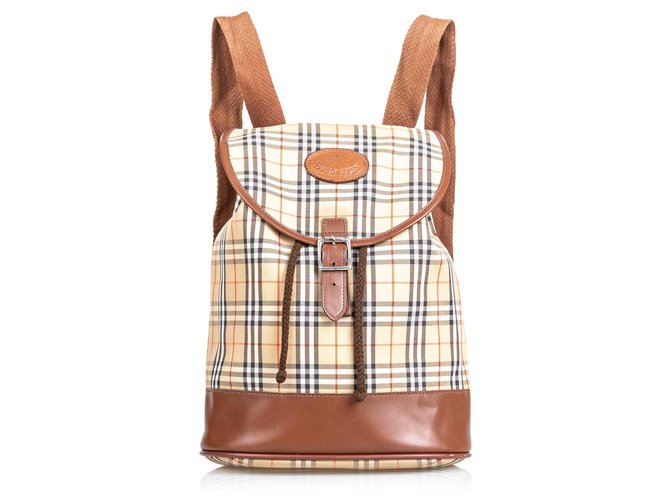 Burberry Brown House Check Canvas Drawstring Backpack Multiple colors Beige Leather Cloth Cloth  ref.142795