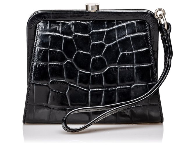 Burberry Black Embossed Leather Clutch Bag  ref.142816