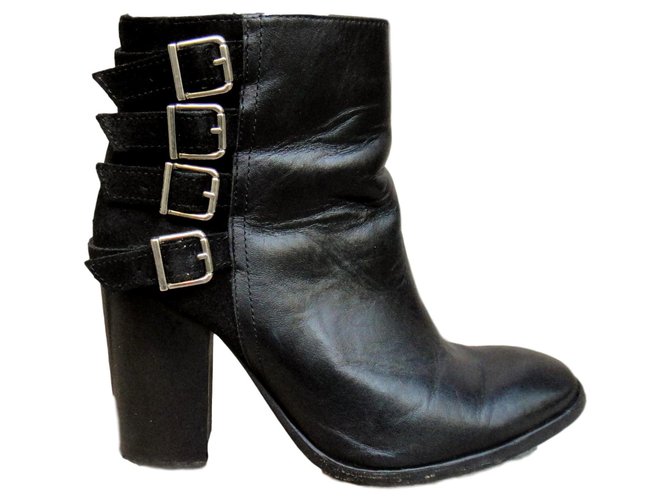 buckle boots IKKS size 38 Black Leather  ref.142850