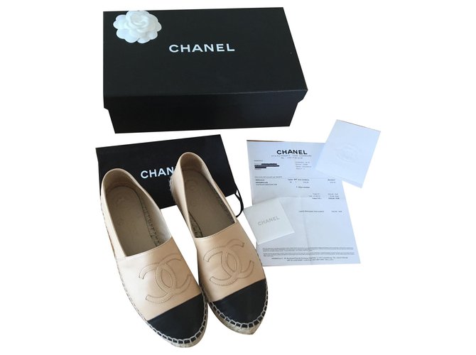 Chanel Espadrilles Black Beige Leather  ref.142905